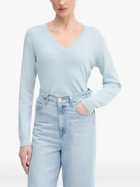 Pulover Benetton cu decolteu în V albastru