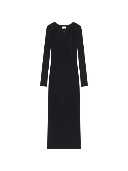 Rochie Courreges lungă de costum cu nervuri negru