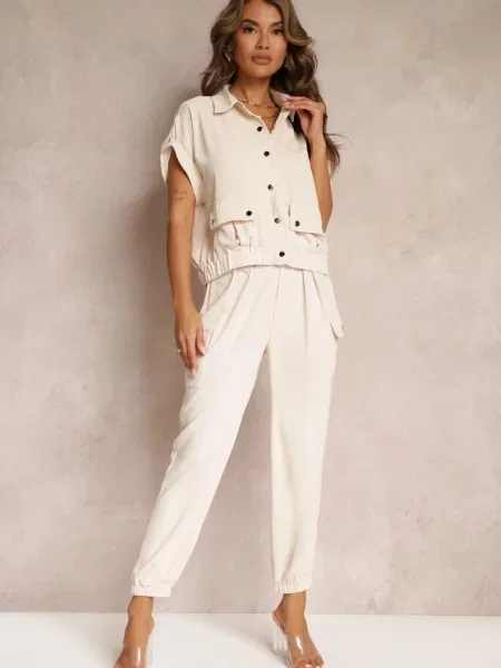 Set 2 piese cu bluză și pantaloni Ezrala bej