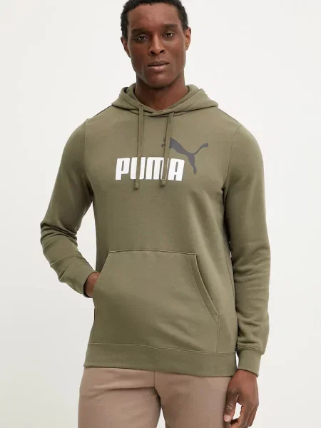 Суичър с качулка Puma с качулка с принт зелено