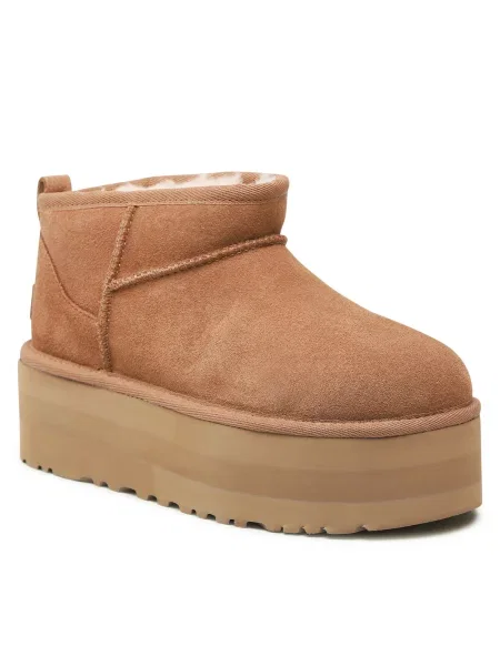 Классические мини дутики Ugg на платформе коричневые