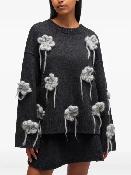Pulover Ganni cu model floral gri