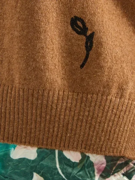 Cardigan Erdem cu decolteu rotund maro