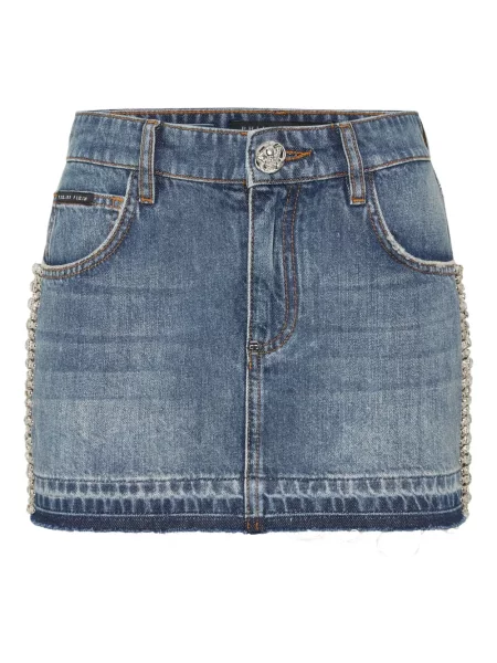 Fustă din denim Philipp Plein albastru