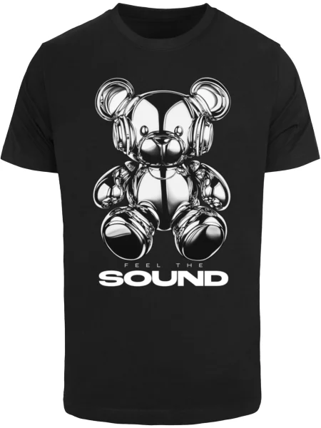 Mister Tee Tricou Feel The Sound Chrome Bear gri / negru alb