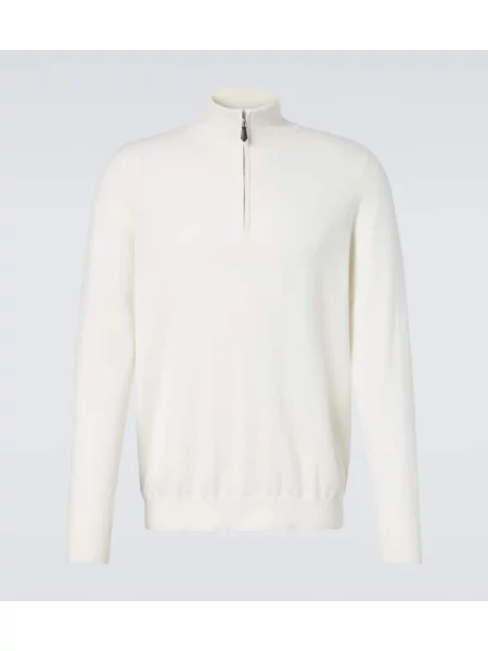 Polovična zadrga pulover Arch4 iz kašmirja bela