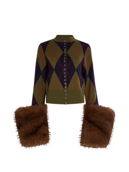 Cardigan A.w.a.k.e. Mode cu model argyle cu blană verde