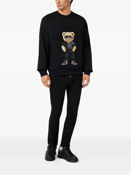 Hanorac Philipp Plein cu broderie teddy negru