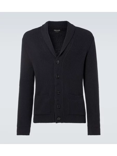 Kardigan Tom Ford wełniany prążkowany czarny