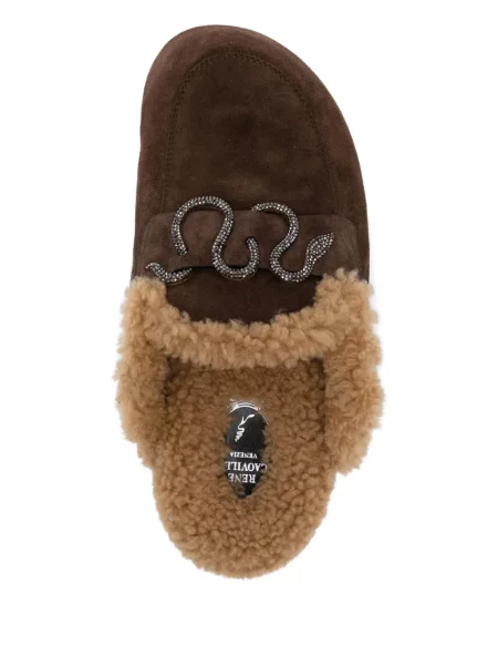 Papuci tip mules Rene Caovilla de cristal maro