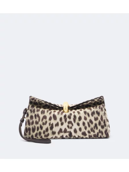 Geantă plic Jacquemus cu imagine cu model leopard din canvas bej