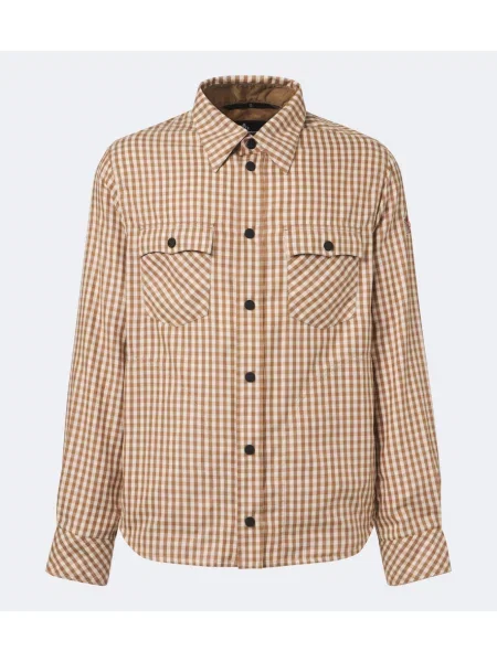 Cămașă Moncler Grenoble în carouri din țesătură twill bej