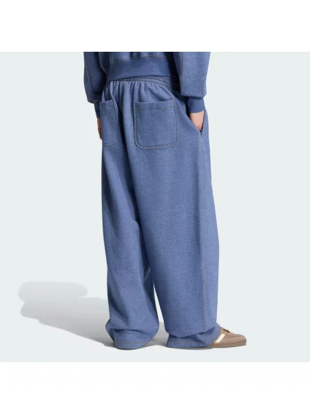MELANŻOWE SPODNIE TREFOIL ESSENTIALS TYPU BAGGY BEZ MANKIETÓW niebieskie