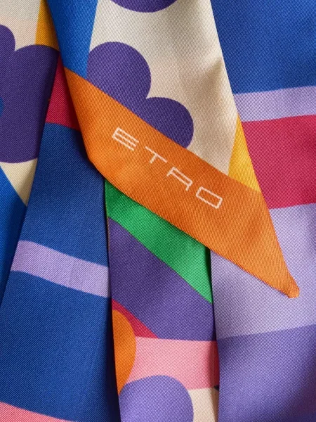 Fular Etro de mătase cu model paisley albastru