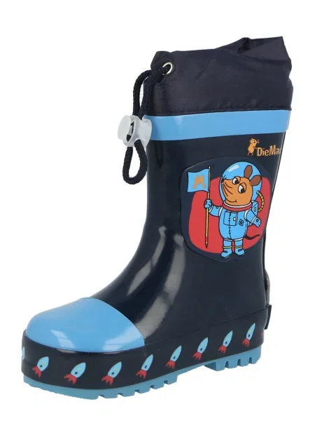 PLAYSHOES Cizme de cauciuc Die Maus Weltraum albastru marin / albastru deschis / portocaliu / ruginiu roșu