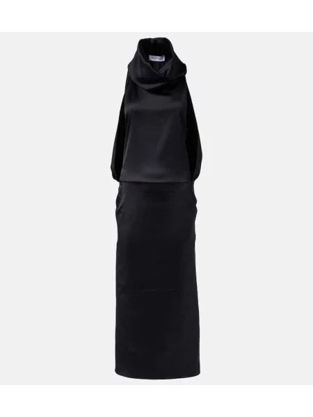 Rochie midi The Attico din satin până la genunchi de costum negru