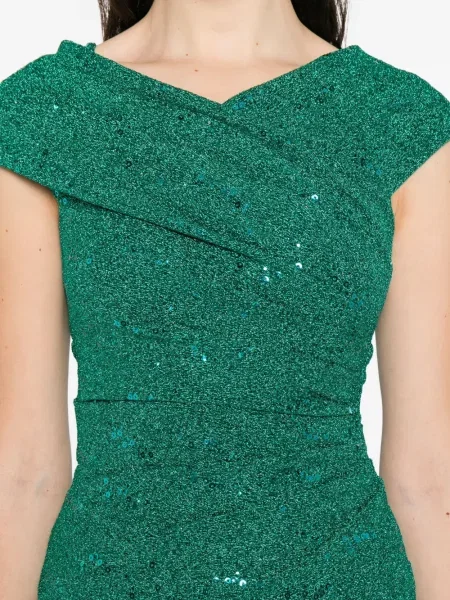 Rochie Talbot Runhof cu paiete drapată de costum verde