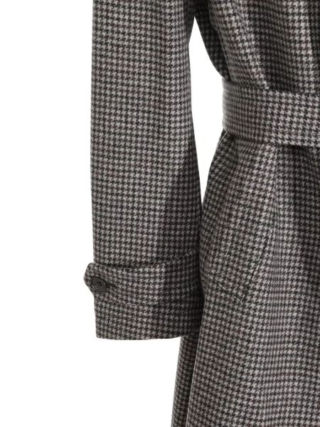 Παλτό Tagliatore houndstooth διπλόκουμπα γκρι