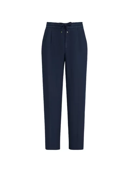 Lněné plisované stahovací šňůrka kalhoty Brunello Cucinelli modré