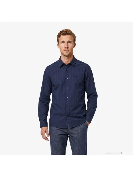 Lacoste Koszula Button-Down W Paski Regular Fit granatowa