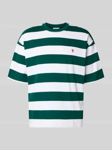 T-shirt z Wyhaftowane logo i Okrągły dekolt Review zielona