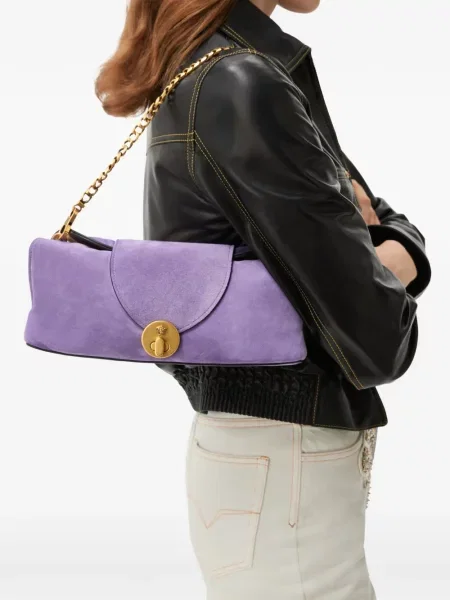 Geantă plic Versace din piele de căprioară violet