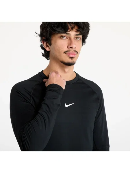 Pánske tréningové tričko s dlhým rukávom Nike Pro Warm LS black/white biela