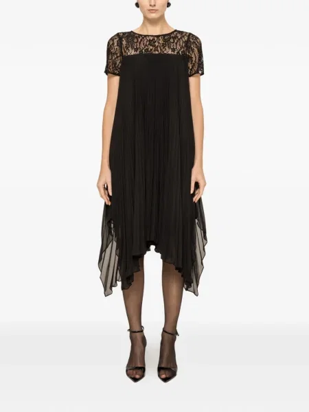 Rochie midi Nissa plisată din dantelă până la genunchi negru