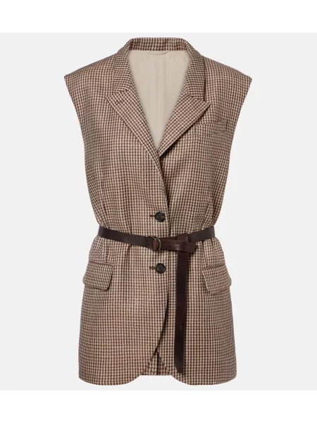 Kamizelka wełniana Brunello Cucinelli wełniana w pepitkę zielona