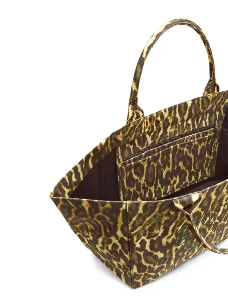 Geantă shopper Ganni cu imagine cu model leopard maro