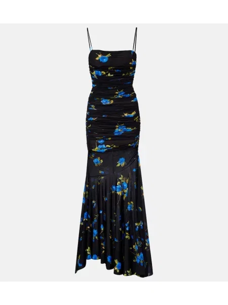 Rochie maxi Blumarine cu model floral din jerseu drapată albastru