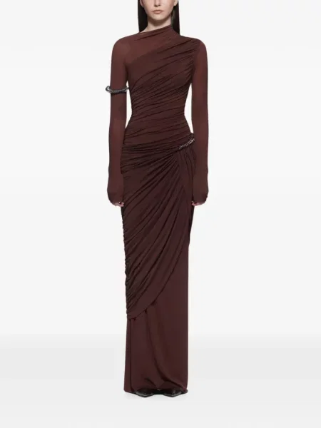 Rochie maxi Chats By C.dam cu volane asimetrică maro