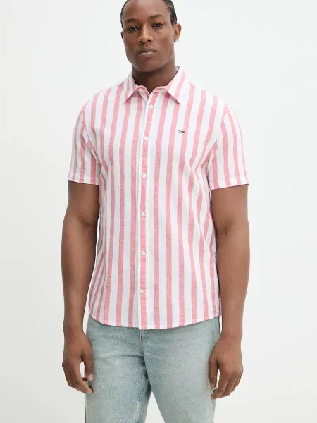 Koszula casualowa o kroju regular fit z mieszanki bawełny i lnu Tommy Jeans biała
