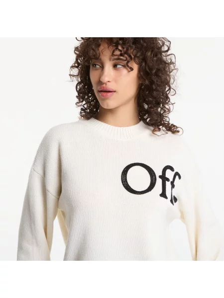 Pulover Off-White Bookish Shared Knit Crew UNISEX Ivory Black M alb