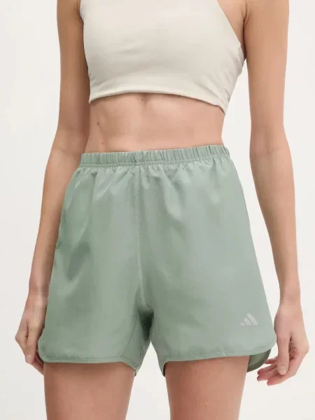 Къс панталон за бягане adidas Performance Run It с изчистен дизайн с висока талия зелено