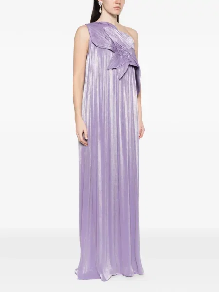 Rochie maxi Costarellos plisată cu un umăr gol de costum violet