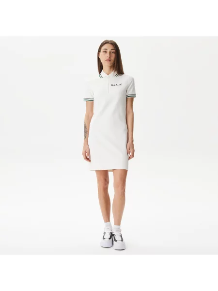 Lacoste Sukienka Straight Fit Half Zip biały