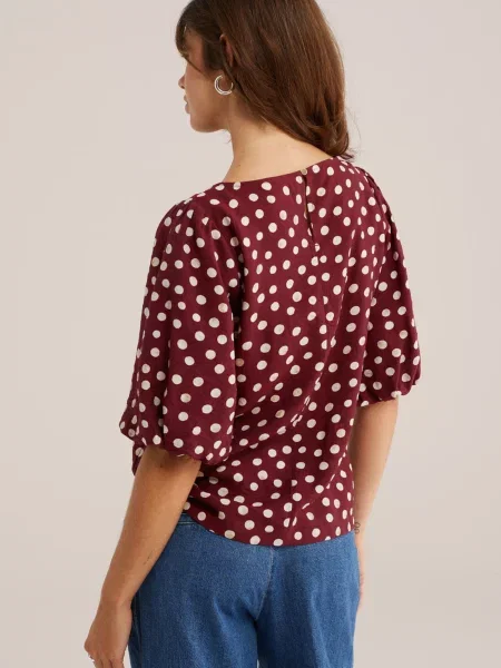 WE Fashion Blúzka vínovo červená biela