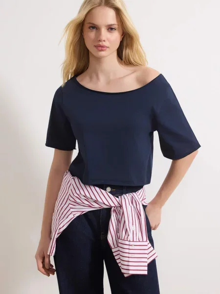 Trendyol Tricou bleumarin / amestecat gri
