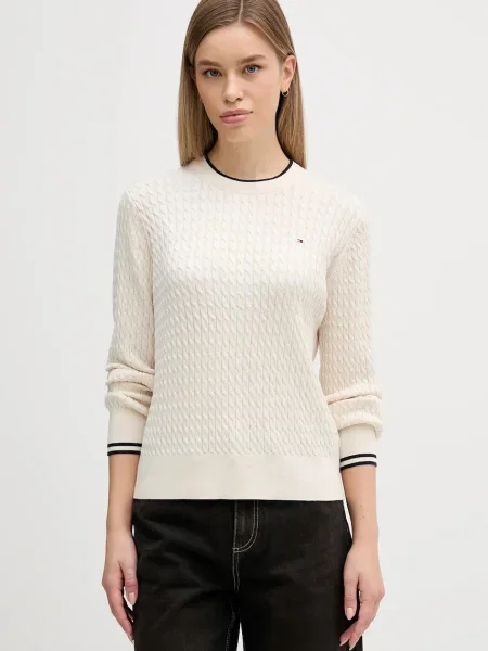 Пуловер Tommy Hilfiger от лека материя бежово