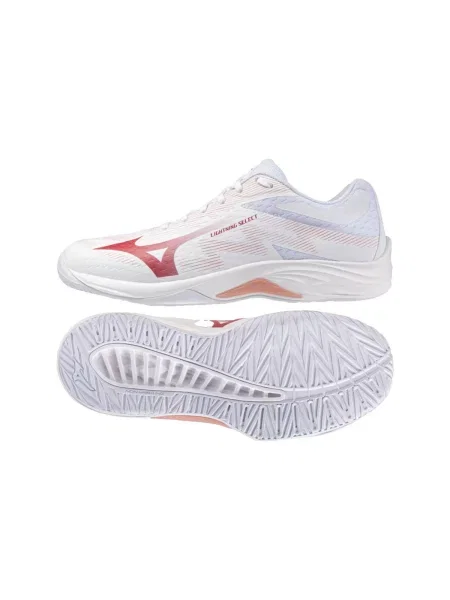 Dámske volejbalové topánky Mizuno Lightning Select white/rose elegance/lava falls ružová