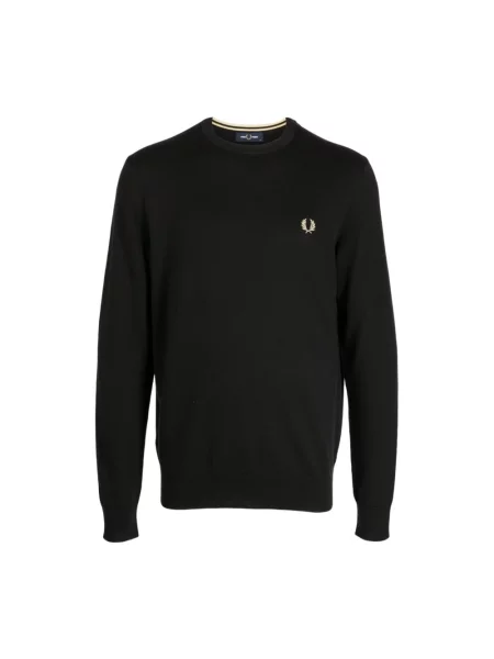 Lekka bluza Fred Perry klasyczna z dekoltem w kształcie litery U czarna