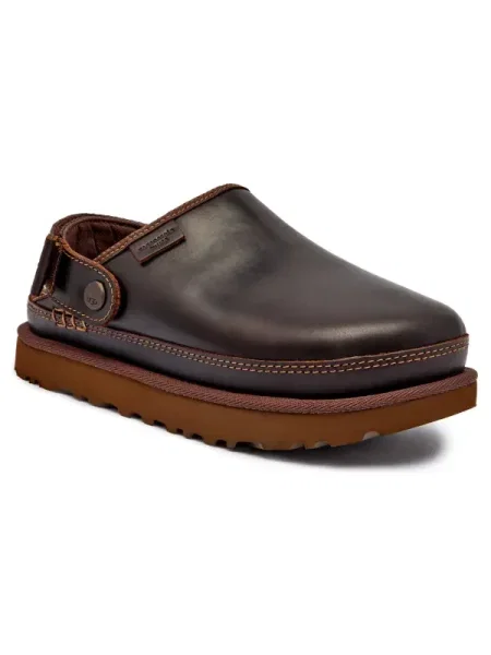 UGG șlapi de piele Goldenstar Clog Lthr Regen cu platforma maro