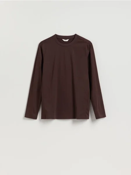 Reserved Tricou cu croială regular cu mânecă lungă și cusătură decorativă maro-închis maro