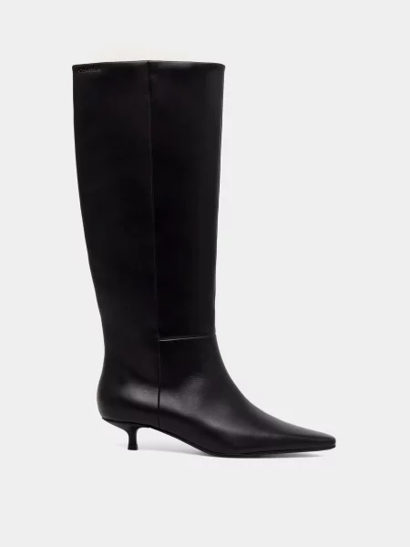 Шкіряні Чоботи Calvin Klein KITTEN HEEL HIGH BOOT LTH чорний