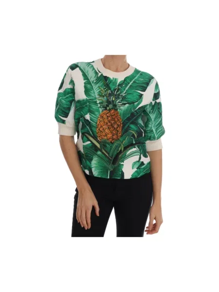 Sweter Dolce And Gabbana w tropikalny nadruk zielony