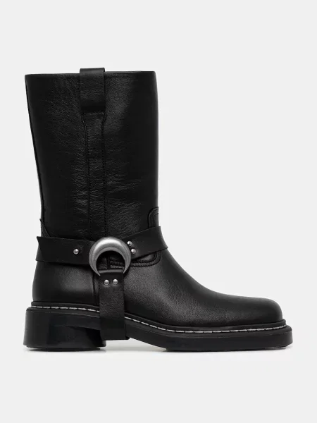 Marine Serre botki skórzane Smooth Leather MS Moto na płaskim czarny
