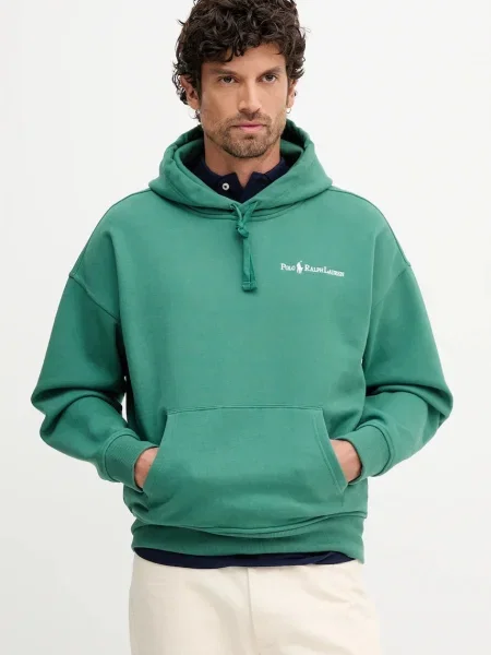 Суичър с качулка Polo Ralph Lauren с качулка с дълъг ръкав зелено