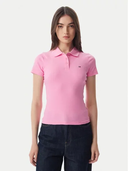 Tommy Jeans Tricou polo deschis roz