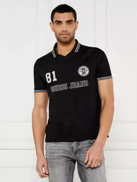 Guess Jeans Tenisz póló REG SOCCER fekete
